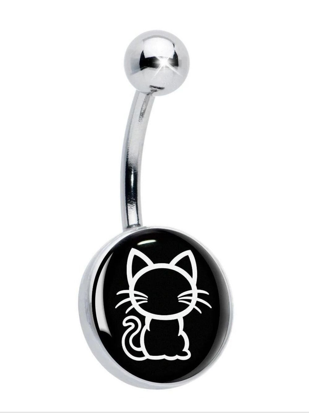 Black and White Kitty Cat Belly Ring